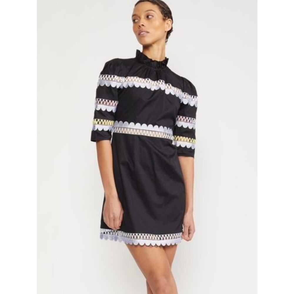 Cynthia Rowley Whitley Scallop Embroidered Dress $425 Retail Black Statement